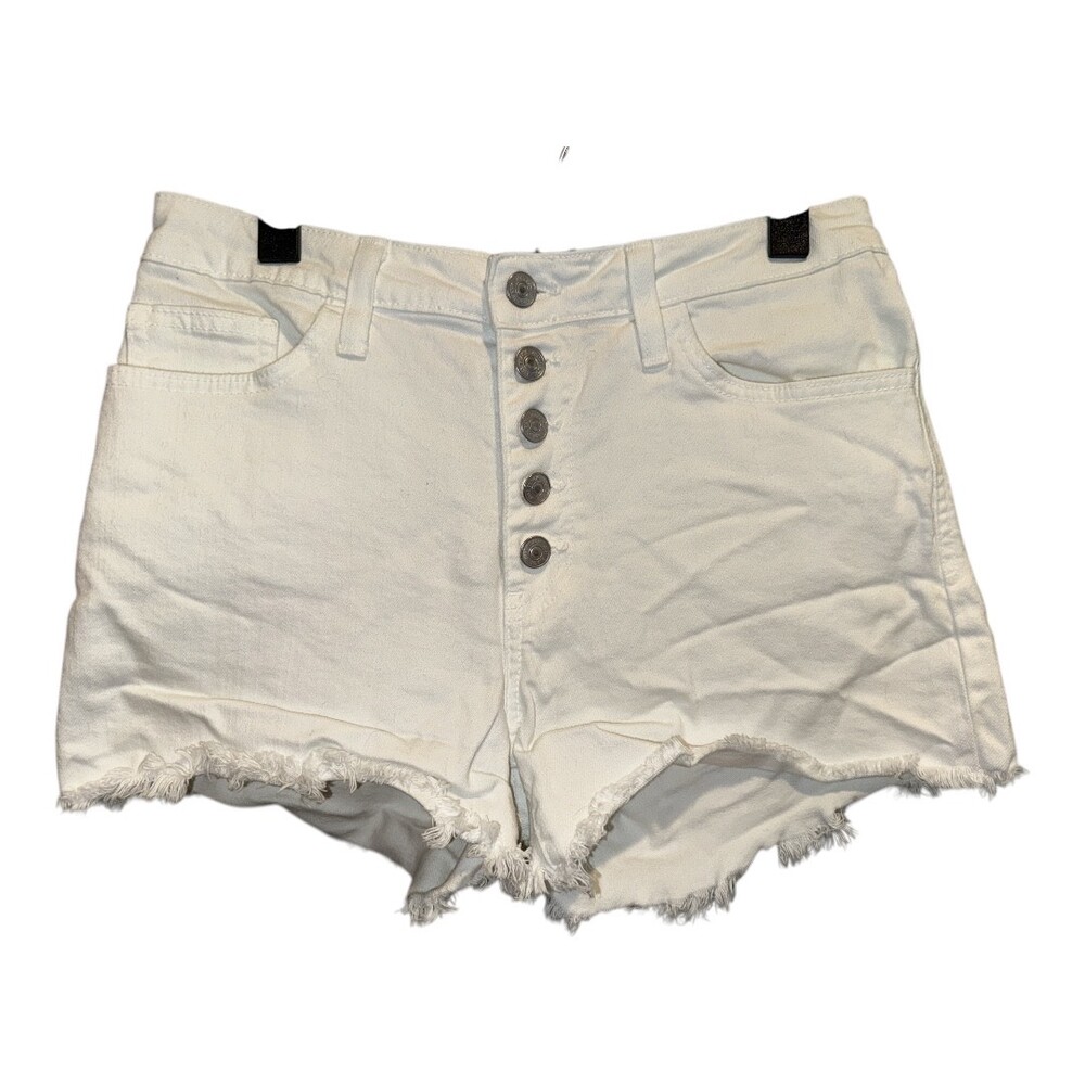 Just Black Shorts Womens Size 29 White High Rise Button Fly Frayed Hem
